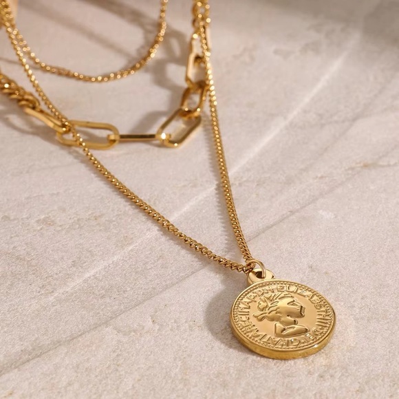 18K Gold Plated Layered Coin Necklace - Picture 3 of 11